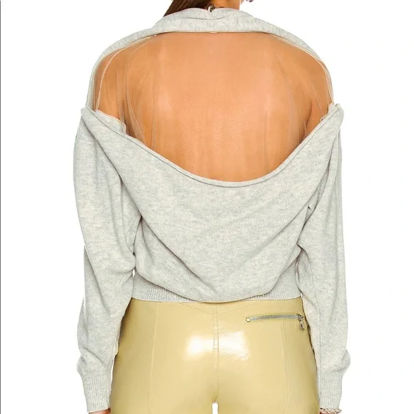 Alexander Wang over the shoulder illusion tulle sweater in grey - Picture 2 of 8